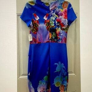 Neiman Marcus Crew Neck Back Zip Sheath Dress Size M .